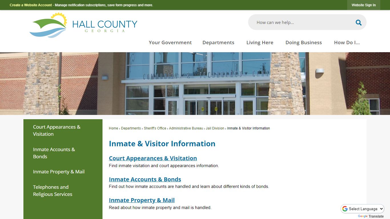 Inmate & Visitor Information | Hall County, GA - Official Website